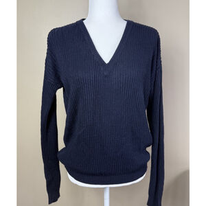 Brandy Melville V-Neck Sweater Navy Blue One Size Classic Long Sleeve New